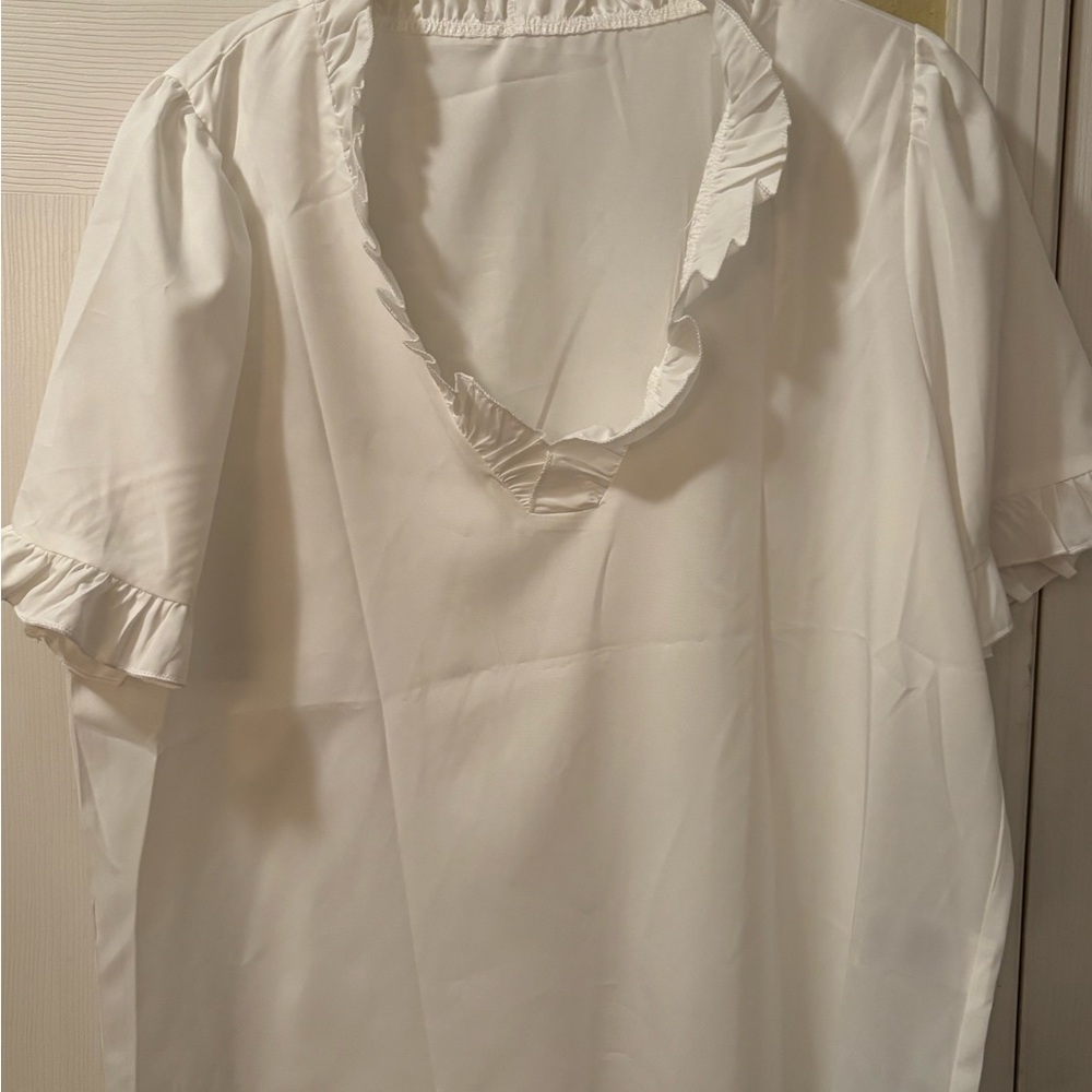 SHEIN White Ruffle Trim Blouse